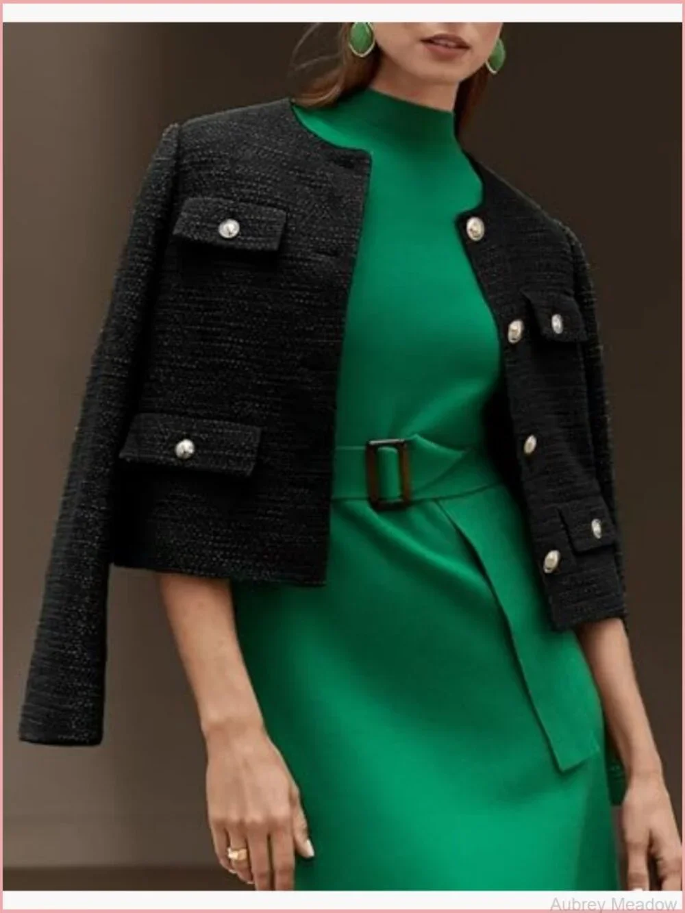Cropped Tweed Blazer Jacket Womens Slim Collarless Business Casual Long Sleeve